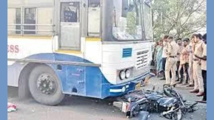 three killed after bike collides with rtc bus in medak
